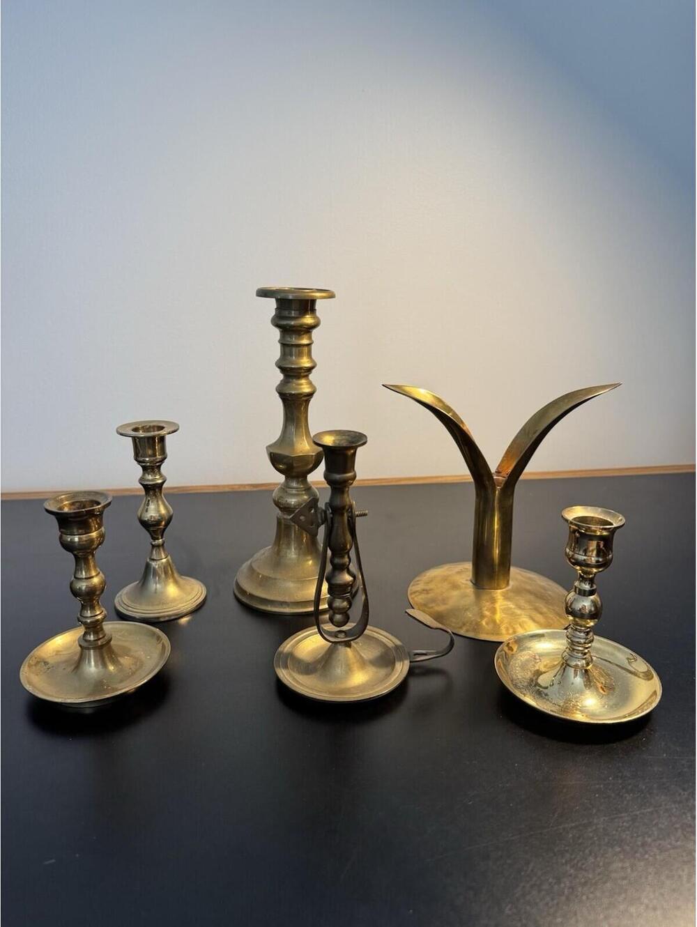 Vintage Lot of 6 Brass Tapered Candle Holders Table Wedding Event Decor